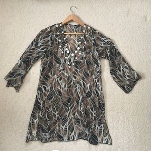 Sheer, Flowy Mother-of-Pearl-Trimmed Beach Tunic